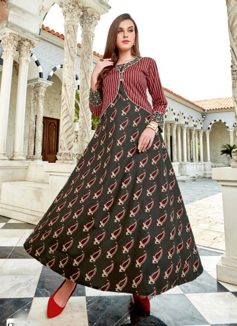 Parker Rayon Two Tone Embroidery Work Stylish Party Wear Long Kurti Collection 2001-2010